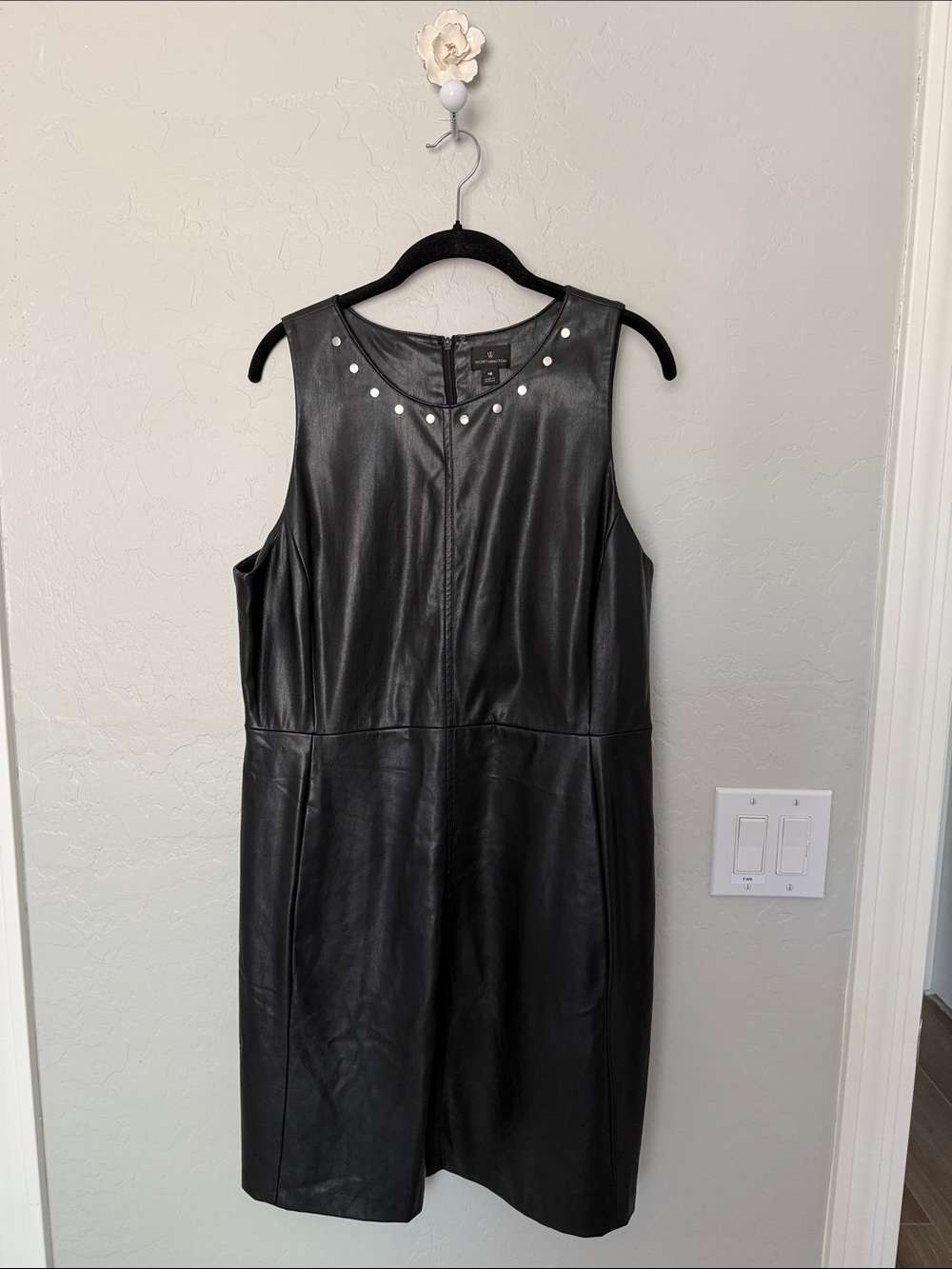 Worthington Black Faux Leather Sleeveless Stud-Accent Mini Dress